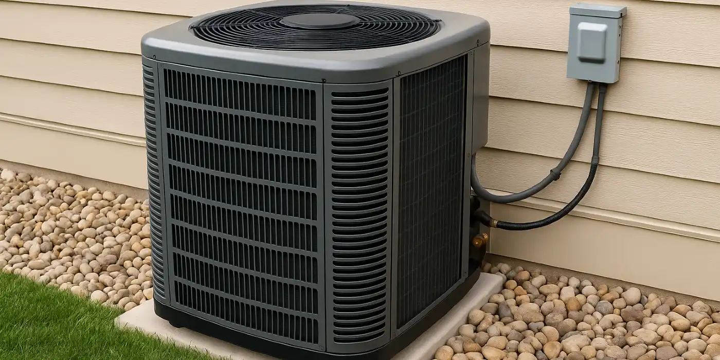 a brand new AC unit outside on a concrete slab from Air Conditioning Repair Houston in Houston, TX - air conditioning installation a brand new AC unit outside on a concrete slab from Air Conditioning Repair Houston in Houston, TX - air conditioning installation