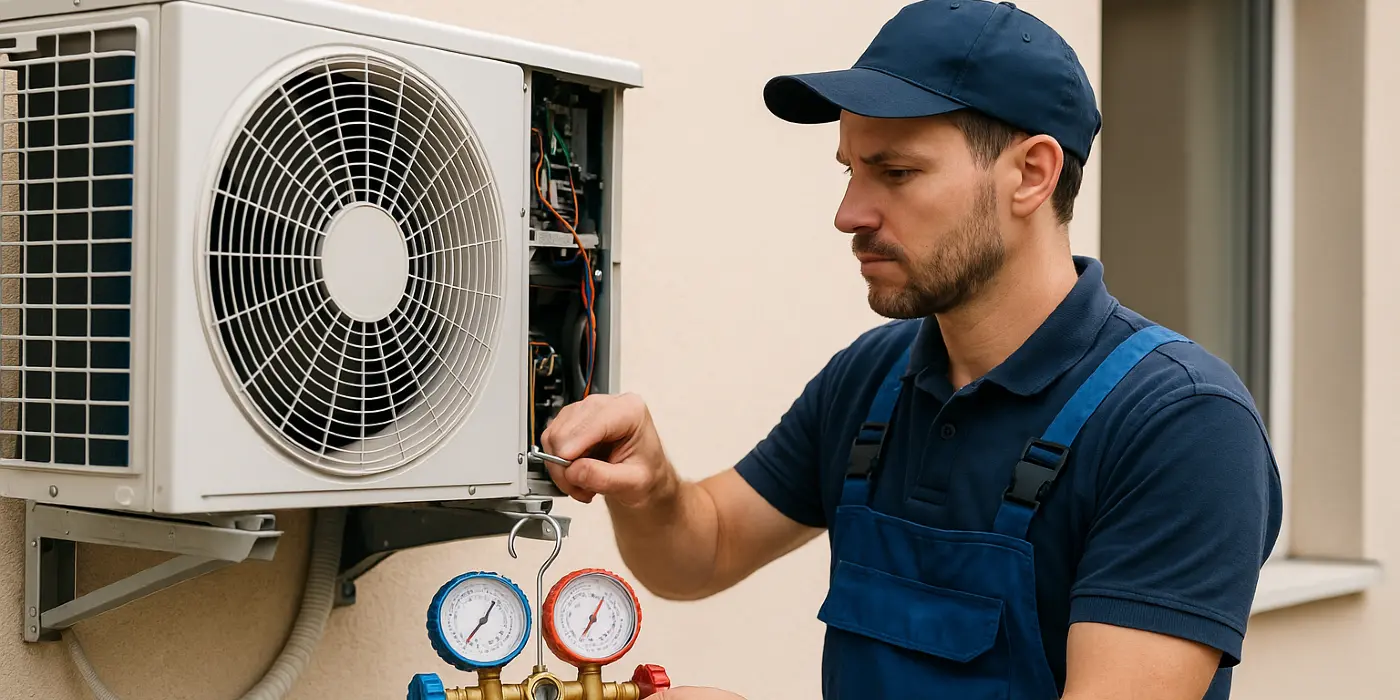 a male air conditioning technician checking an ac unit from Air Conditioning Repair Houston in Houston, TX - Air Conditioning Technician a male air conditioning technician checking an ac unit from Air Conditioning Repair Houston in Houston, TX