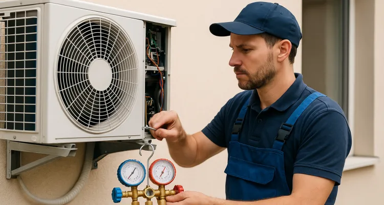 a male air conditioning technician checking an ac unit from Air Conditioning Repair Houston in Houston, TX - Air Conditioning Technician a male air conditioning technician checking an ac unit from Air Conditioning Repair Houston in Houston, TX