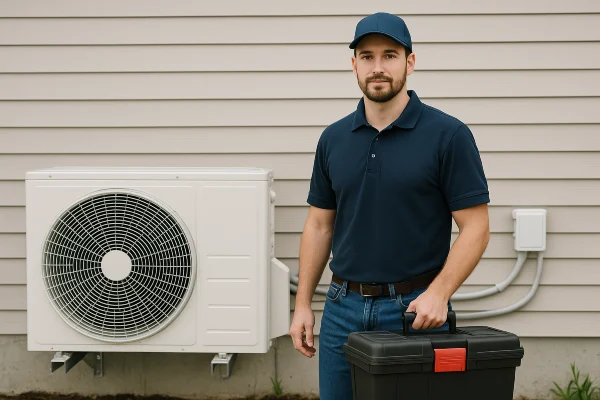 a male air conditioning technician looking straight at the camera from Air Conditioning Repair Houston in Houston, TX a male air conditioning technician looking straight at the camera from Air Conditioning Repair Houston in Houston, TX