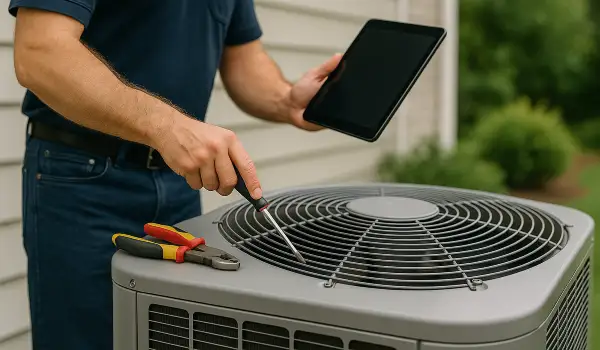 a male air conditioning technician testing an outside ac unit from Air Conditioning Repair Houston in Katy, TX - Katy TX